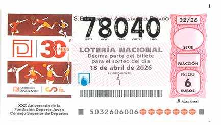 Décimo 78040 del sorteo 32-18/04/2026 Sábado