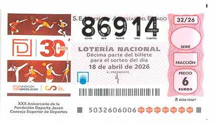 Décimo 86914 del sorteo 32-18/04/2026 Sábado
