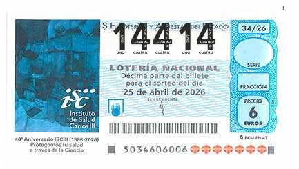 Décimo 14414 del sorteo 34-25/04/2026 Sábado