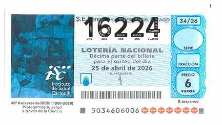 Décimo 16224 del sorteo 34-25/04/2026 Sábado