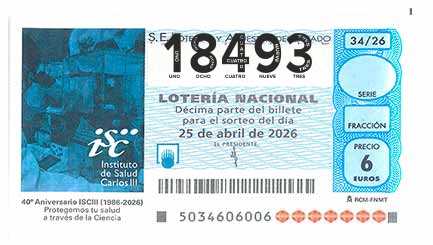 Décimo 18493 del sorteo 34-25/04/2026 Sábado