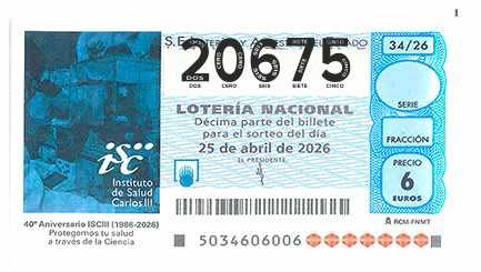 Décimo 20675 del sorteo 34-25/04/2026 Sábado