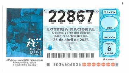 Décimo 22867 del sorteo 34-25/04/2026 Sábado