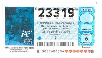 Décimo 23319 del sorteo 34-25/04/2026 Sábado