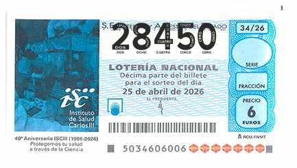 Décimo 28450 del sorteo 34-25/04/2026 Sábado