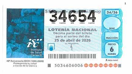Décimo 34654 del sorteo 34-25/04/2026 Sábado