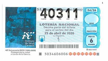Décimo 40311 del sorteo 34-25/04/2026 Sábado