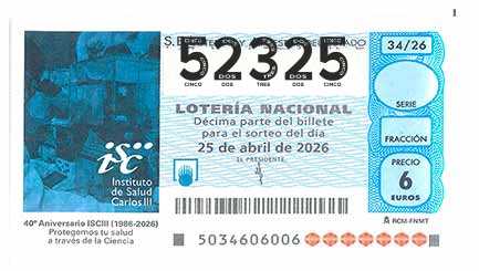 Décimo 52325 del sorteo 34-25/04/2026 Sábado