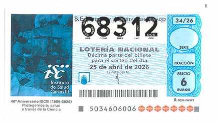 Décimo 68312 del sorteo 34-25/04/2026 Sábado