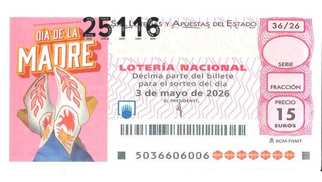 Décimo 25116 del sorteo 36-03/05/2026 Sábado