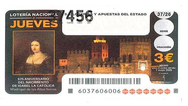 Décimo 37456 del sorteo 37-07/05/2026 Jueves