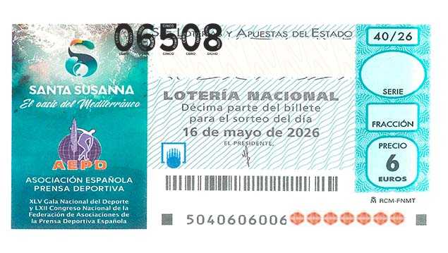 Décimo 06508 del sorteo 40-16/05/2026 Sábado