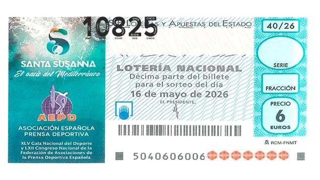 Décimo 10825 del sorteo 40-16/05/2026 Sábado