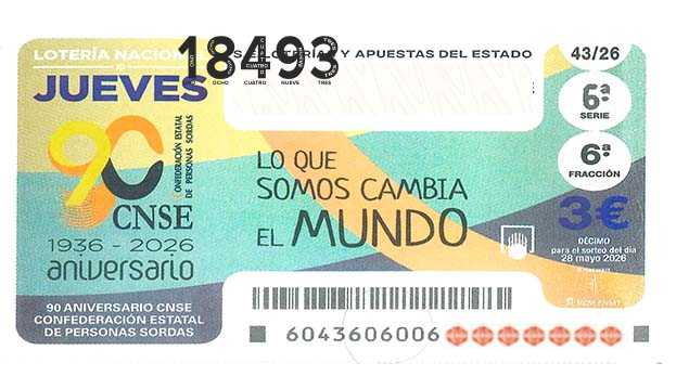 Décimo 18493 del sorteo 43-28/05/2026 Jueves