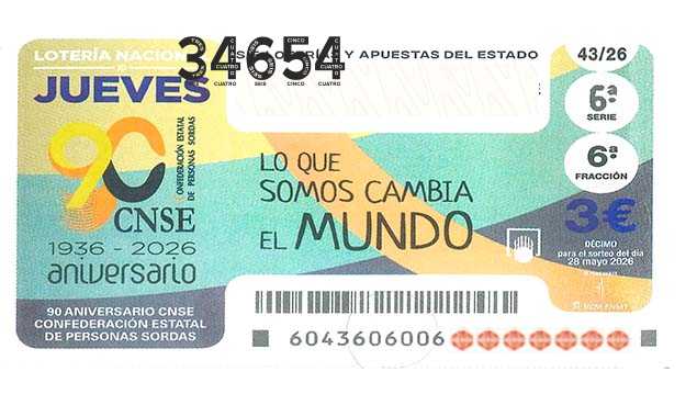 Décimo 34654 del sorteo 43-28/05/2026 Jueves