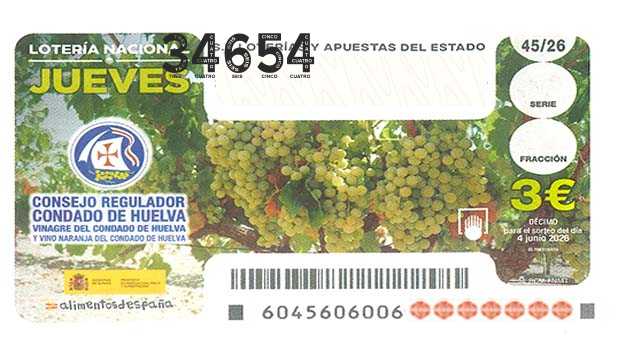 Décimo 34654 del sorteo 45-04/06/2026 Jueves
