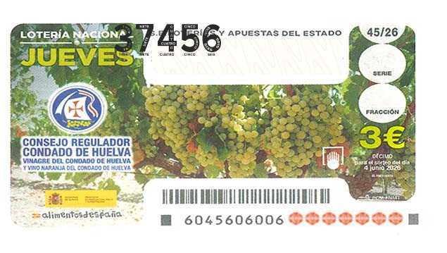 Décimo 37456 del sorteo 45-04/06/2026 Jueves