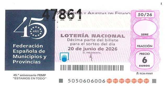 Décimo 47861 del sorteo 50-20/06/2026 Sábado