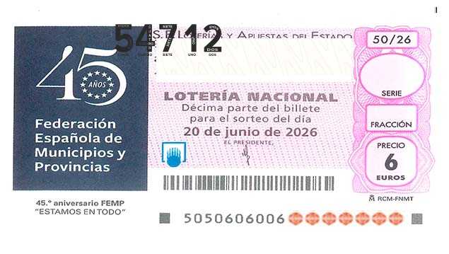 Décimo 54712 del sorteo 50-20/06/2026 Sábado