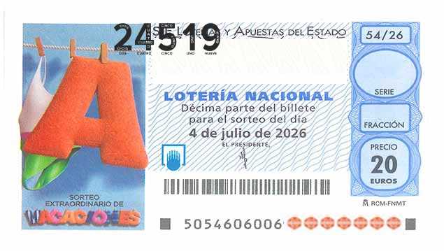 Décimo 24519 del sorteo 54-04/07/2026 Sábado