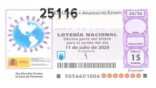 Décimo 25116 del sorteo 56-11/07/2026 Sábado