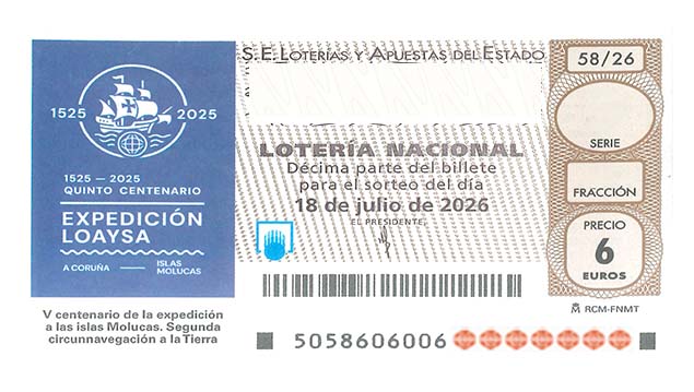 Décimo 15003 del sorteo 58-18/07/2026 Sábado