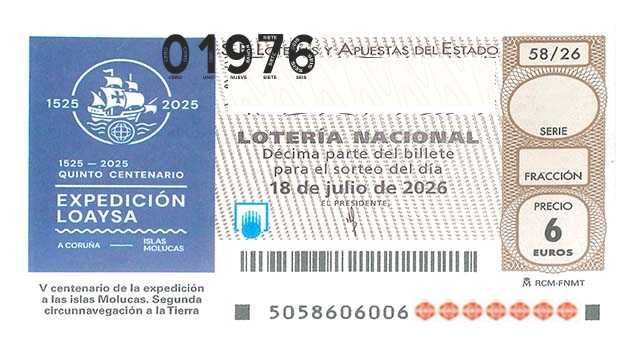 Décimo 01976 del sorteo 58-18/07/2026 Sábado
