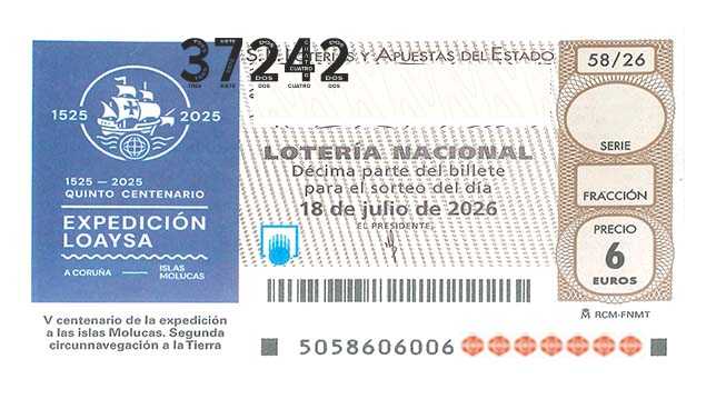 Décimo 37242 del sorteo 58-18/07/2026 Sábado