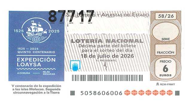 Décimo 87717 del sorteo 58-18/07/2026 Sábado