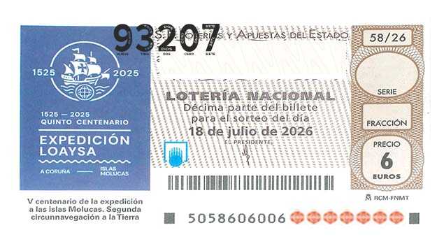 Décimo 93207 del sorteo 58-18/07/2026 Sábado