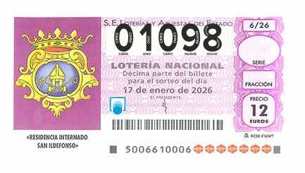 Décimo 01098 del sorteo 6-17/01/2026 Sábado