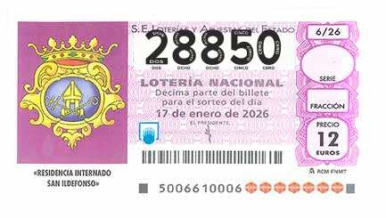 Décimo 28850 del sorteo 6-17/01/2026 Sábado