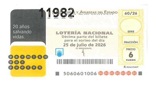Décimo 11982 del sorteo 60-25/07/2026 Sábado