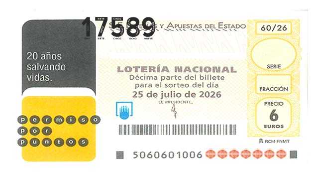 Décimo 17589 del sorteo 60-25/07/2026 Sábado