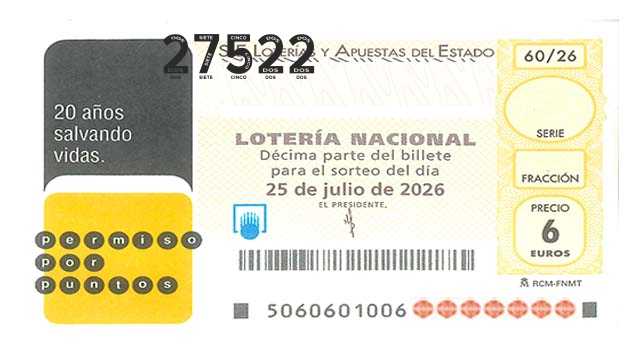 Décimo 27522 del sorteo 60-25/07/2026 Sábado