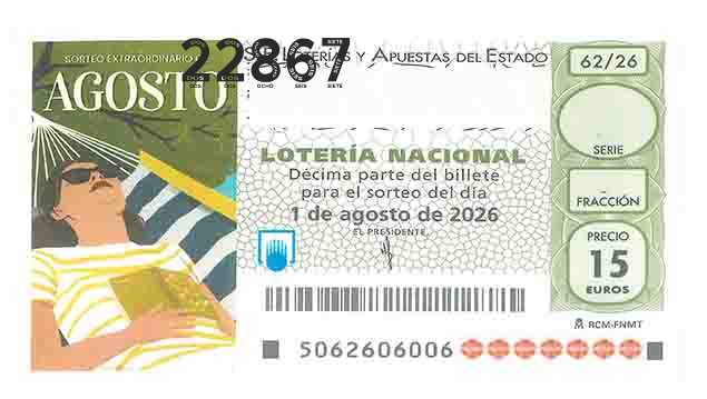 Décimo 22867 del sorteo 62-01/08/2026 Sábado