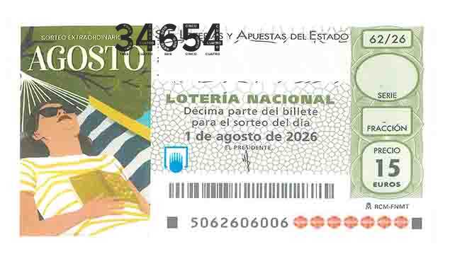 Décimo 34654 del sorteo 62-01/08/2026 Sábado