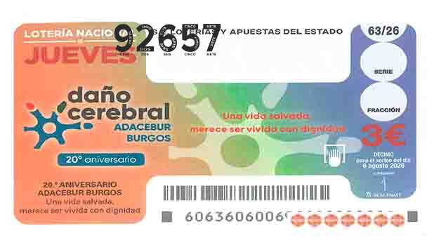 Décimo 92657 del sorteo 63-06/08/2026 Jueves