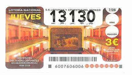 Décimo 13130 del sorteo 7-22/01/2026 Jueves