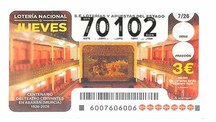 Décimo 70102 del sorteo 7-22/01/2026 Jueves