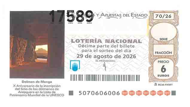 Décimo 17589 del sorteo 70-29/08/2026 Sábado