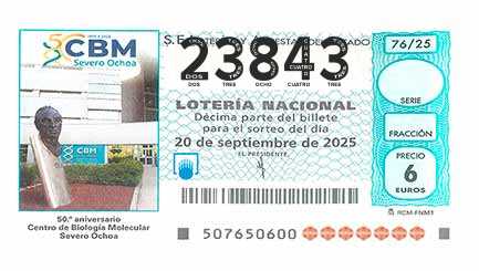 Décimo 23843 del sorteo 76-20/09/2025 Sábado