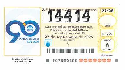 Décimo 14414 del sorteo 78-27/09/2025 Sábado
