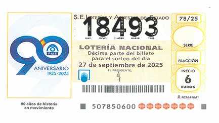 Décimo 18493 del sorteo 78-27/09/2025 Sábado