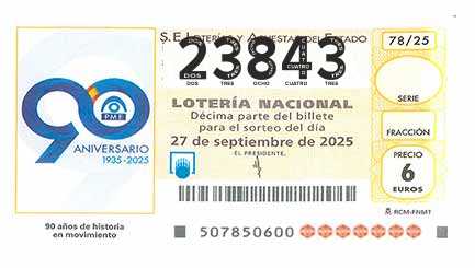 Décimo 23843 del sorteo 78-27/09/2025 Sábado