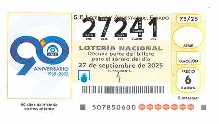 Décimo 27241 del sorteo 78-27/09/2025 Sábado