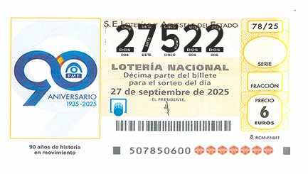 Décimo 27522 del sorteo 78-27/09/2025 Sábado