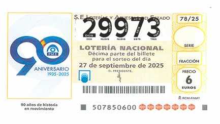 Décimo 29973 del sorteo 78-27/09/2025 Sábado