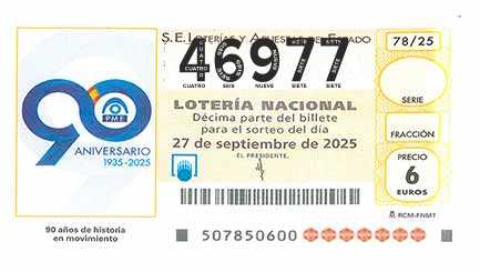 Décimo 46977 del sorteo 78-27/09/2025 Sábado