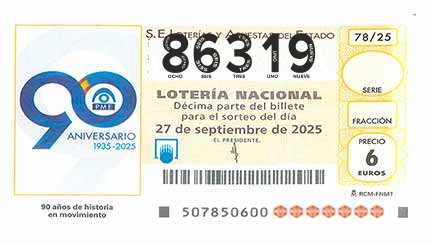 Décimo 86319 del sorteo 78-27/09/2025 Sábado